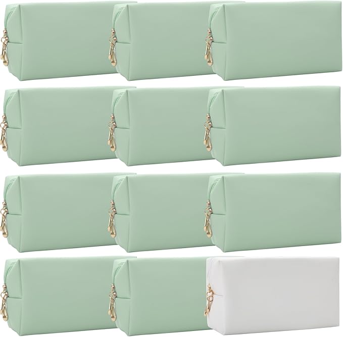 Bridesmaid Proposal Gifts Letter Cosmetic makeup bag bulk for Wedding Party Favors Bachelorette party decorations Toiletry Organizer Bag Makeup Case Gift (12, White&Sage Green)