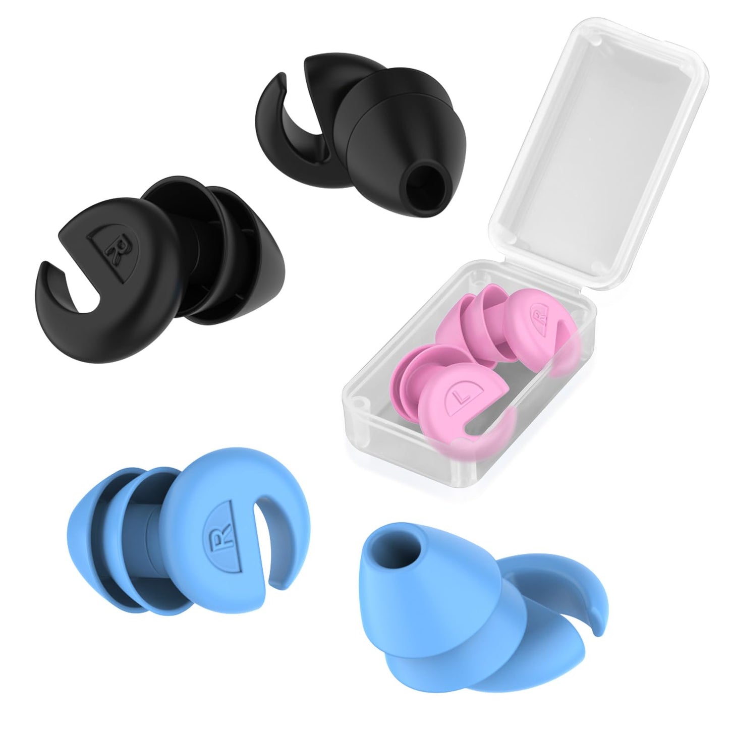Ear Plugs for Sleeping Noise Cancelling, 38dB Noise Reduction Earplugs, Silicone Reusable Hearing Protection Ear Plug, Waterproof Earplug Suitable for Sleeping, Study, Travel, Concerts (3Pairs)