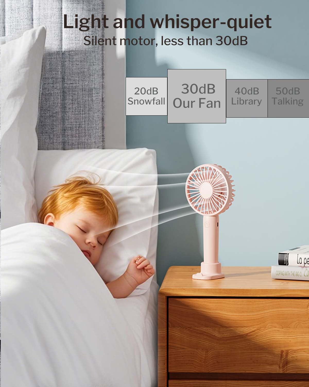 Linlinwill Portable Handheld Fan 2 Pack, USB Rechargeable Mini Fan, Ultra Quiet, 3 Speeds with Phone Holder Base, All Day Battery for Outdoor Indoor (Pink)