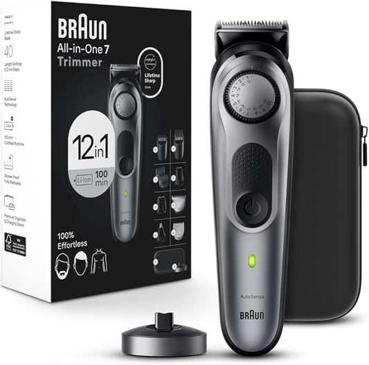 Braun All-in-One Men's Shaving Kit Series 7 7440, 12-in-1 Beard, Face, Nose, Ear Trimmer, Hair Clippers, Body Groomer and Manscaping