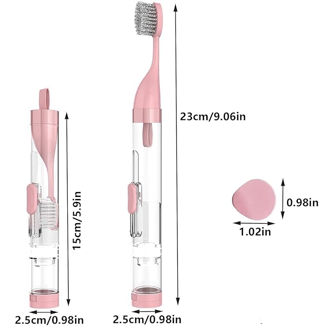 2Pcs Travel Toothbrush Kit Fold Travel Size Built-in Toothpaste Container, Including 2 Cleaner Head Soft Bristles for Camping, School, Business Trip (Blue, Pink)