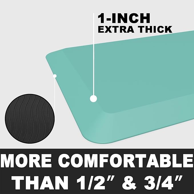1" Extra Thick Anti Fatigue Floor Mat 70" L x 17" W,Kitchen Mat, Standing Desk Mat,140D Advanced PU Foam Ergonomic Comfort at Home, Office, Garage, Sink (Teal)