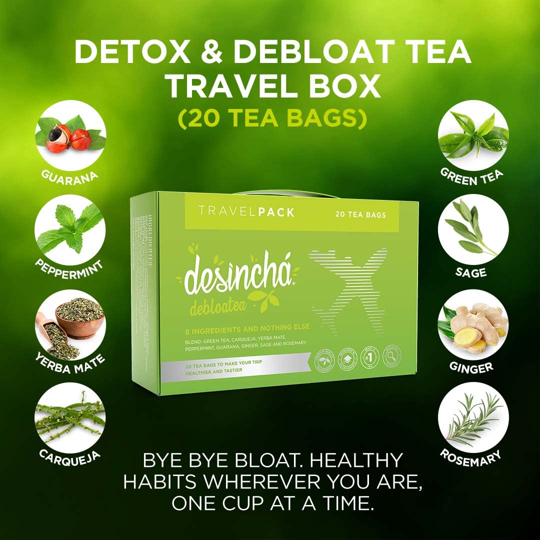 Desincha Tea - Debloatea Travel Size Herbal Tea I Increase Energy, Supports Mental Focus & Metabolic Health I Reduce Bloating I 8 Natural Ingredients I 20 Count