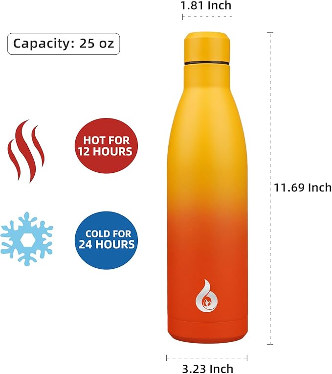 BJPKPK 25oz Insulated Stainless Steel Water Bottles Reusable Metal Travel Sports Water Bottle Keep Cold and Hot,Sunset Orange