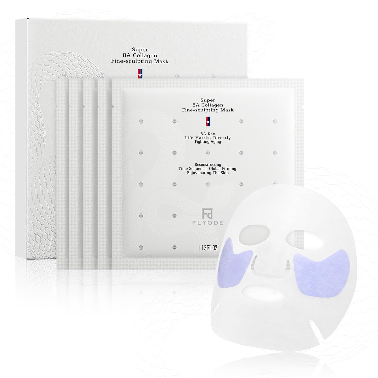 FLYODE Syn-Ake 2-in-1 Eye & Face Masks Skincare, 100nm Collagen Face Mask for Improves Cheek Contour, Anti-Wrinkle and Firming, Infused with Birch Sap, Water-Free Korean Face Mask Sheet, 5EA