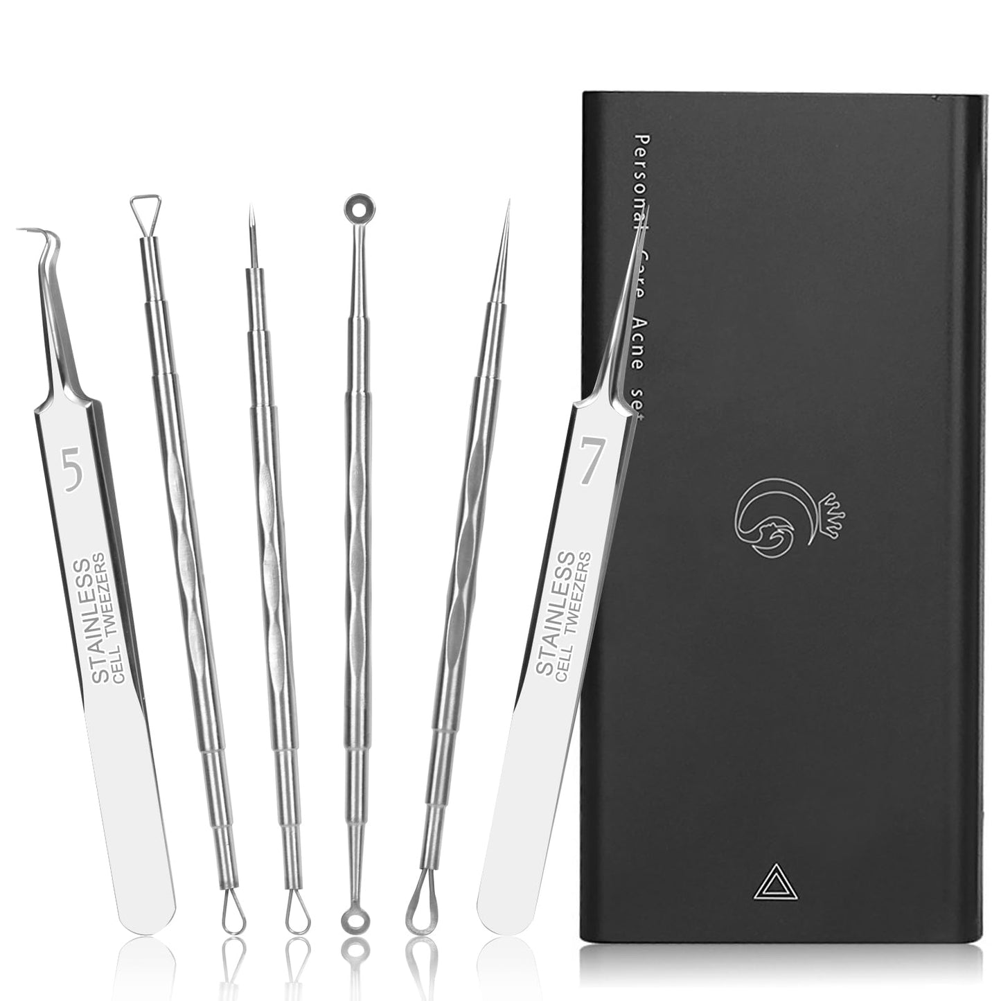 Professional Facial Blackhead Remover Tools,6-Piece Stainless Steel Acne Extractor Tools Set with Storage CaseKit for Whitehead Acne Blemishes Comedones Stainless Steel Makeup Tool