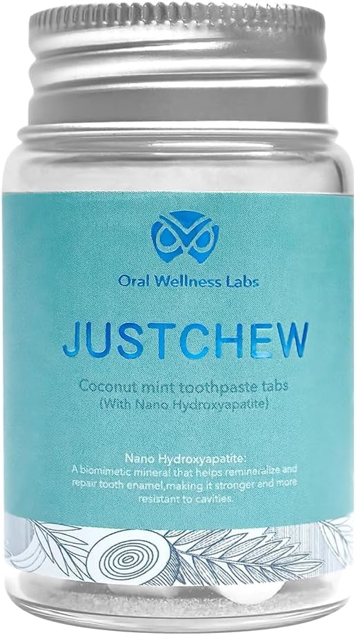 Oral Wellness Labs Toothpaste Tablets - Nano Hydroxyapatite,Fluoride & Plastic Free, Eco & Travel Friendly，Natural Whitening Toothpaste - Remineralize with NHA （1 Bottle / 1 Month-Coconut Mint）
