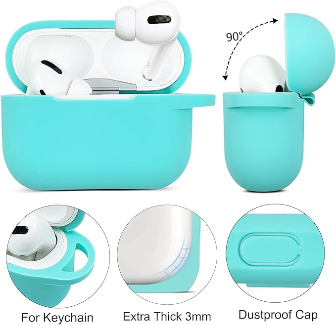 Compatible with Airpods Pro Soft Silicone Case Cover with Bracelet Keychain for Apple Airpod Pro 1st Generation Case for Women (Mint Green)