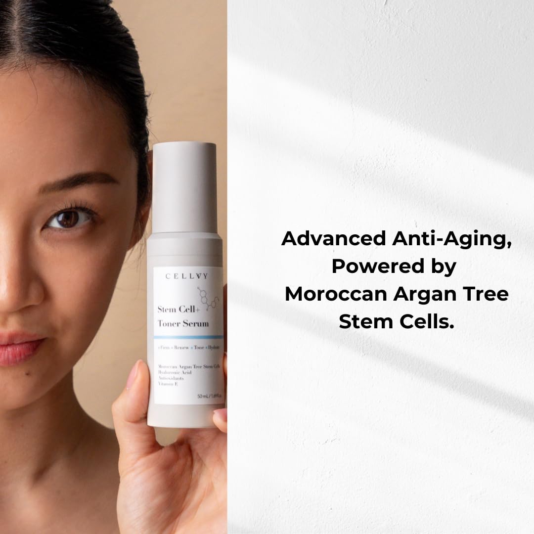 CELLVY Korean Stem Cell + Toner Serum w/Moroccan Argan Tree Stem Cells, Hyaluronic Acid & Antioxidants, Firming, Hydrating, Anti-Aging, Boosts Collagen Production, Cooling w/Aloe Vera
