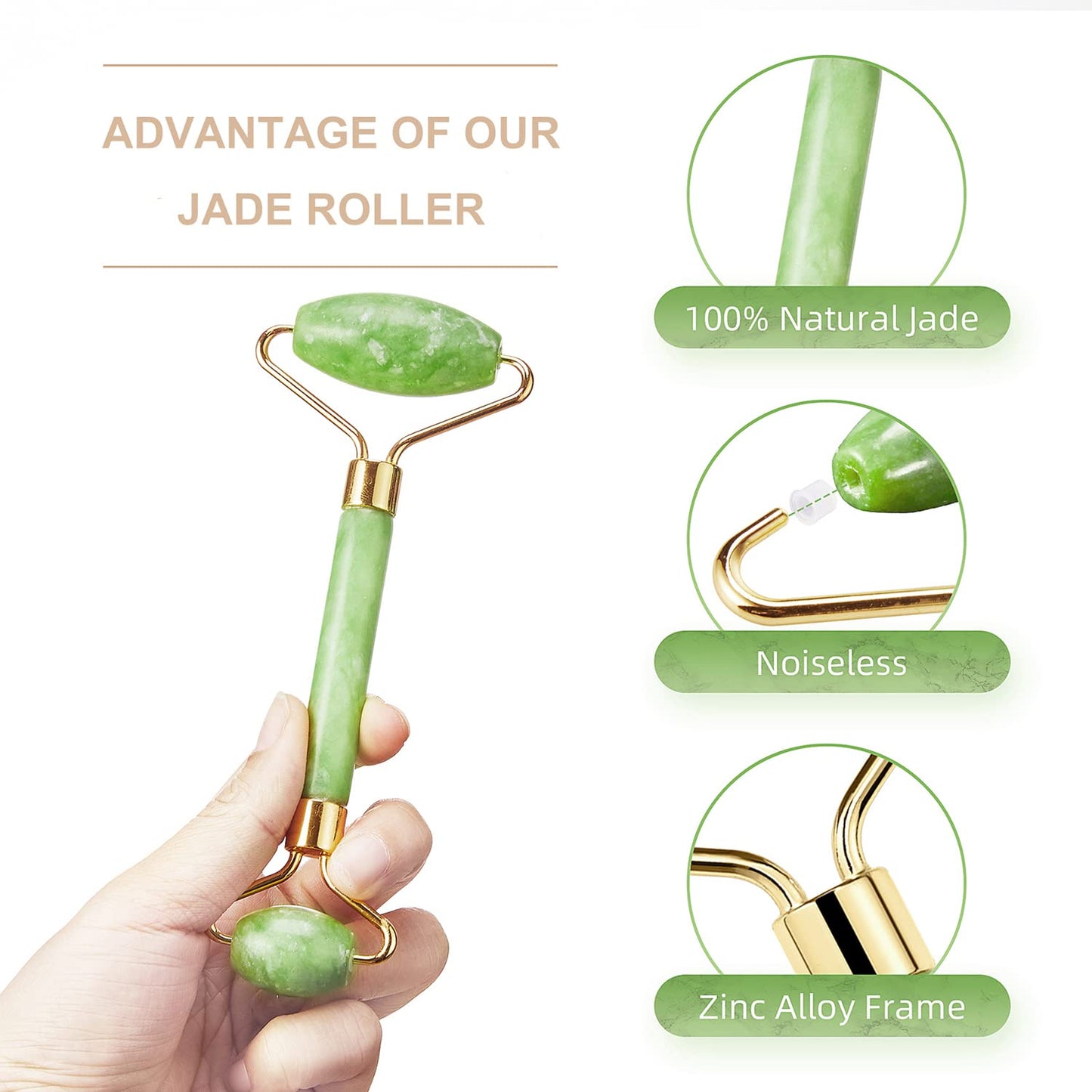 Natural Jade Roller and Gua Sha Set for Face Eyes Tool Jade Facial Roller Noiseless Facial Massage Roller