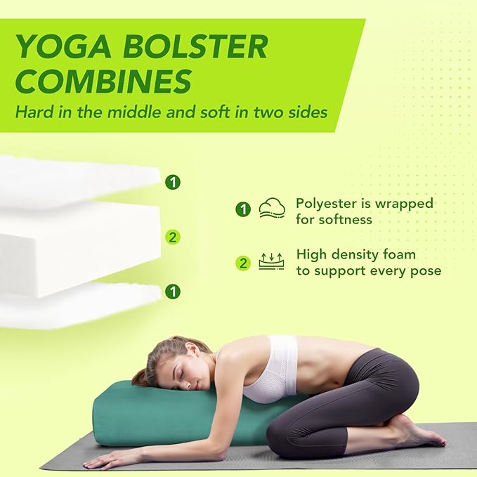 Rectangular Yoga Bolster - Meditation Pillow with Washable Suede Cover, 27"X10" X5.5"