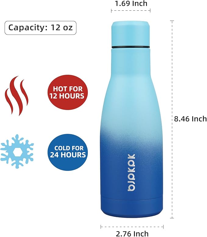 BJPKPK 12oz Water Bottles Stainless Steel Double Wall Vacuum Insulated Small Water Bottles for Travel,Sky