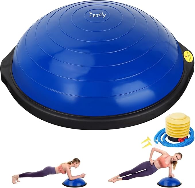 25in Half Balance Ball - 1500lb Heavy Duty Wobble Board Trainer for Core Strength & Stability, Non-Slip Yoga Ball with Resistance Bands & Pump - Home Gym Equipment for Balance Training, Yoga & Physical Therapy