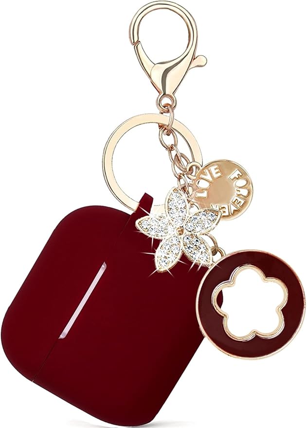 Airpods 4 Cases Silicone Protective Case for Airpod 4 with Bling Keychain for Apple AirPods 4th Generation Wireless Earbuds with Cleaner Kit (Burgundy)