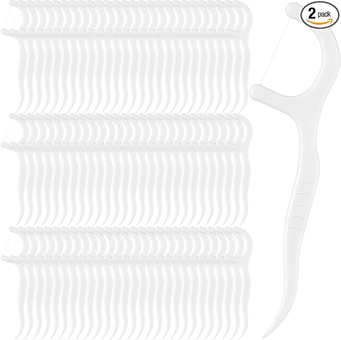 Baderke 200 Count Floss Picks Bulk Non Breakable Tooth Picks Flosser Dental Floss Sticks for Adults Teeth Cleaning Dental Flossers for Family Pack Travel(White)