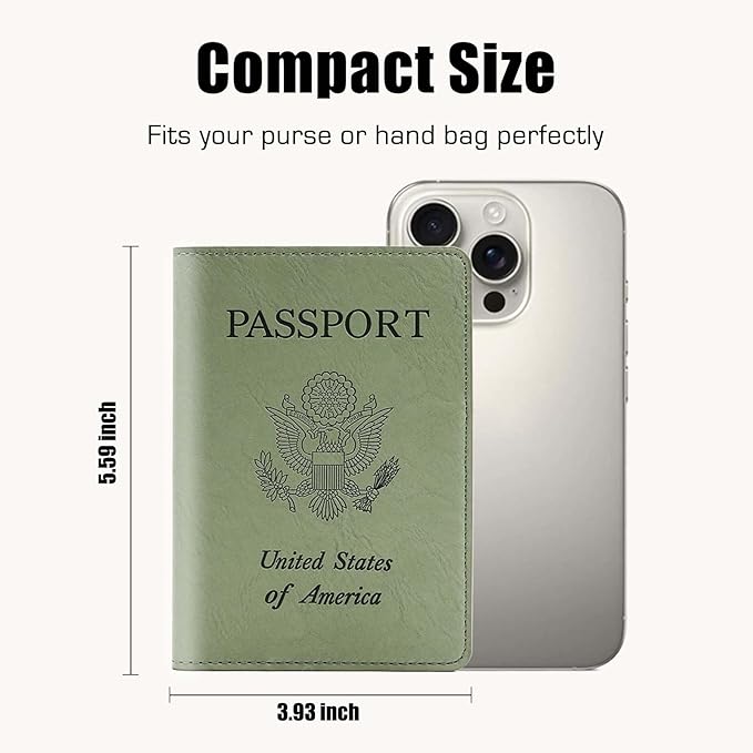 Cnycmy Passport Holder–Slim Travel Organizer for Passport, RFID Blocking,Boarding Pass, Credit Cards | Vegan Leather & Anti-Theft Design (Moss Green5)
