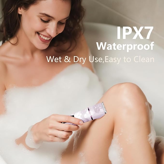 Bikini Trimmer for Women - Painless Waterproof Electric Razor Remover Foil Shaver for Leg, Body, Armpit & Facial Hair, Cordless with Ceramic Blade,USB Charging Dock, Travel Size, Gifts for Her, Purple
