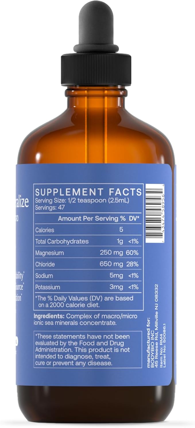 BodyBio ReMineralize - Concentrated Ionic Trace Minerals to Hydrate, Detox, and Revitalize Your Cells - Over 72 Bioavailable Trace Minerals for Rapid Absorption 4 Fl Oz