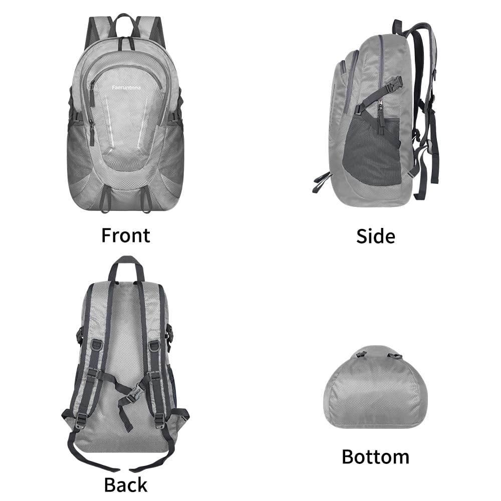 30L Large capacity Lightweight Packable Foldable Backpack，women and men Hiking backpack，Outdoors Travel Backpack (Silver Grey)