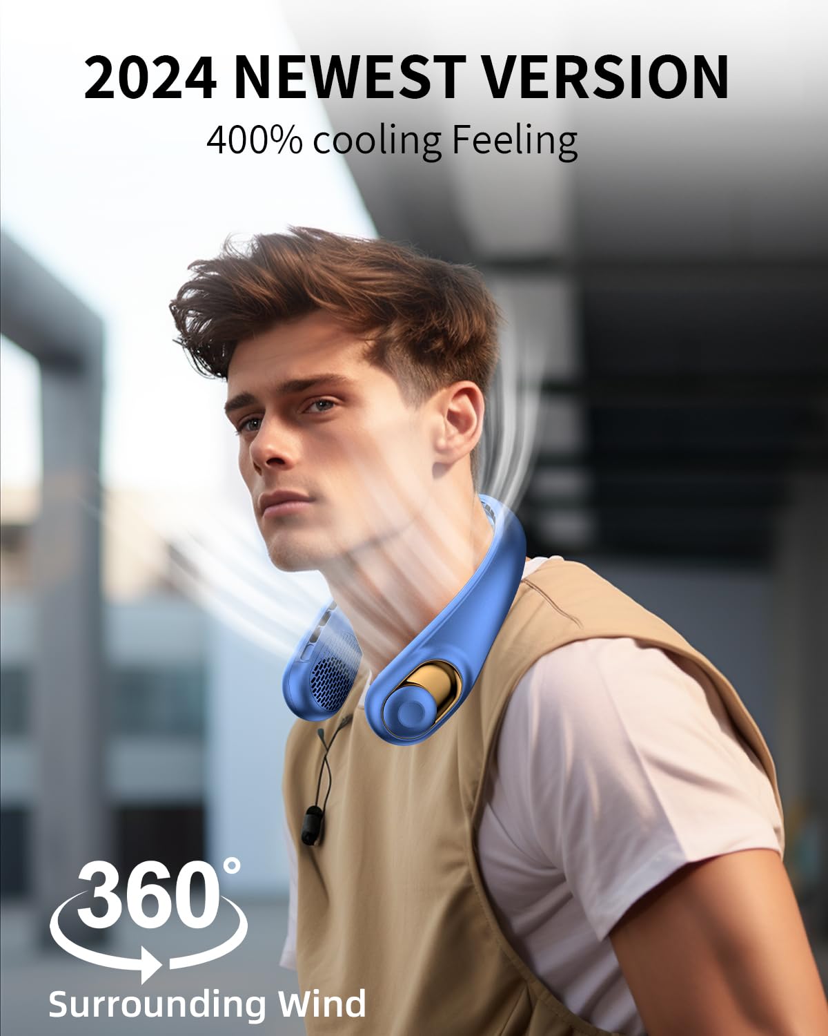 Neck Fan, Personal Fan with LED Indicator, USB-C Charging, Long-Lasting 5200mAh Battery, Hands Free Bladeless Fan with 3 Adjustable Speeds & Ultra-Quiet, Ideal for Home, Travel & Outdoor