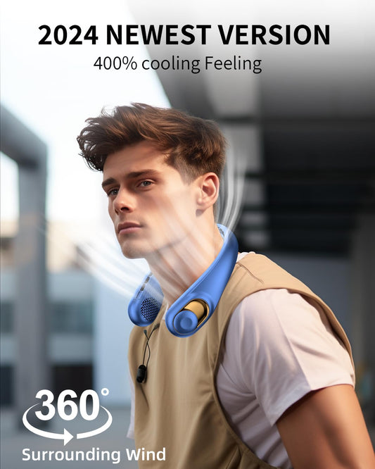 Neck Fan, Personal Fan with LED Indicator, USB-C Charging, Long-Lasting 5200mAh Battery, Hands Free Bladeless Fan with 3 Adjustable Speeds & Ultra-Quiet, Ideal for Home, Travel & Outdoor