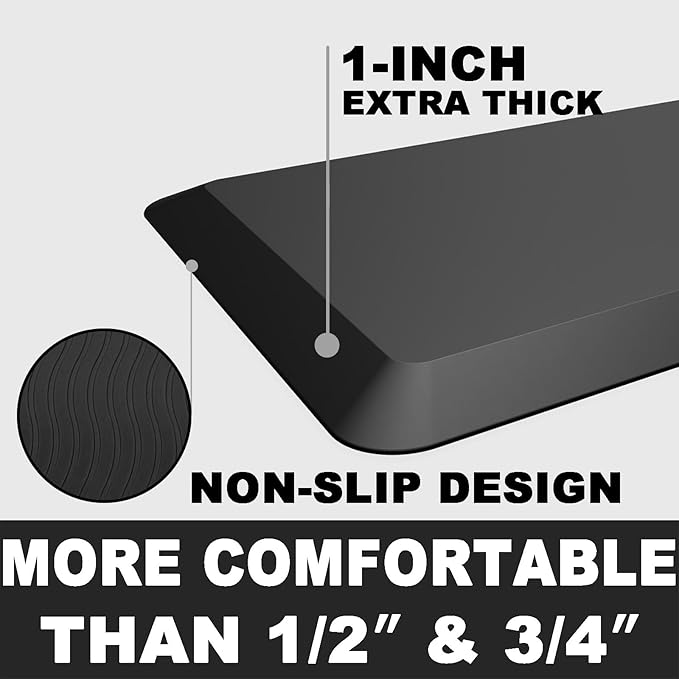 1" Extra Thick Anti Fatigue Floor Mat 17" W x 60" L,Kitchen Mat, Standing Desk Mat,140D Advanced PU Foam Ergonomic Comfort at Home, Office, Garage, Sink (Black)