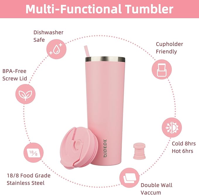 BJPKPK 30oz Tumbler With lid And Straw Stainless Steel Travel Coffee Mug Insulated Tumblers Cups,Light Pink