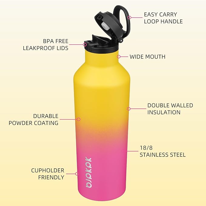 BJPKPK Insulated Water Bottle With Straw 25oz Stainless Steel Water Bottles With 2 Lids And Carry Handle Reusable Travel Metal Thermo,Rainbow