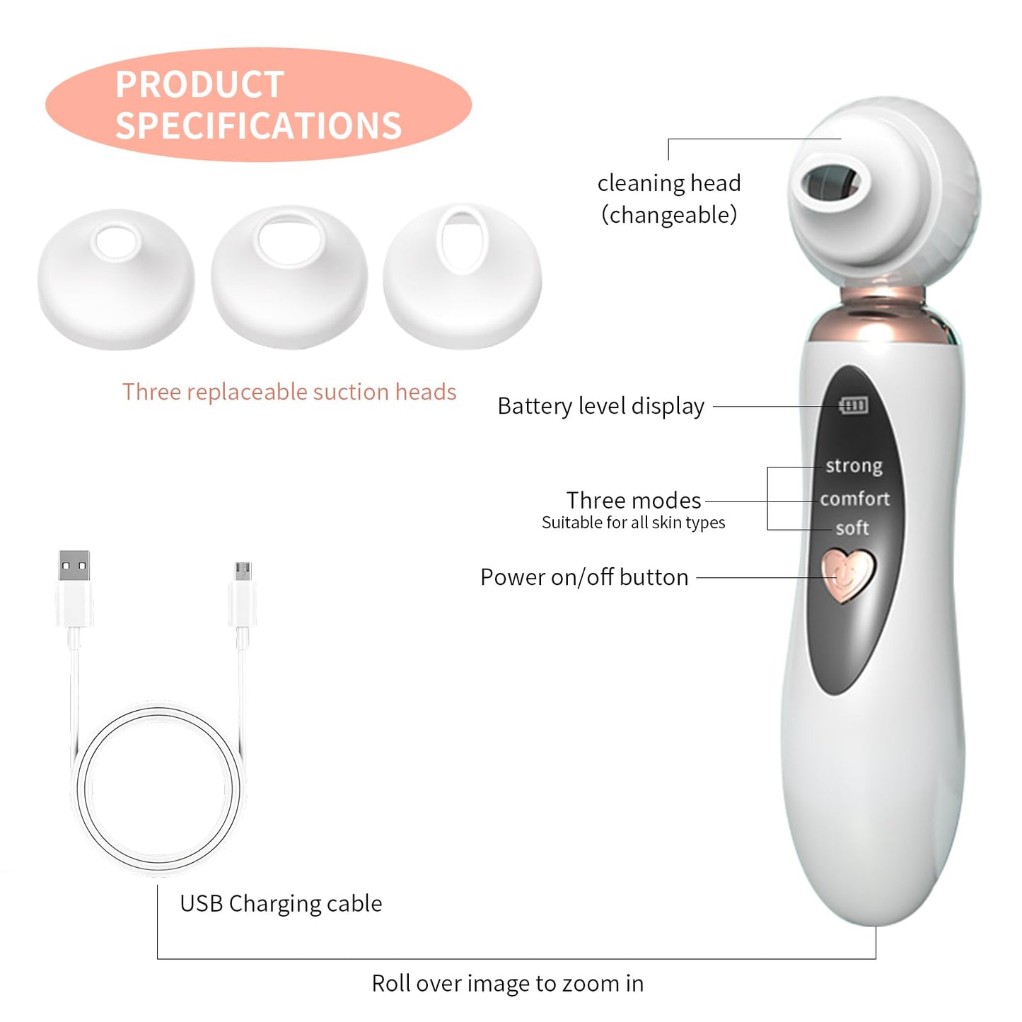 2025 Blackhead Remover Pore Vacuum, Visual Rechargeable Blackhead Vacuum Facial Pore Cleaner-3 Suction Soft Silicone,3 Probes,USB Kit Electric Acne Extractor Tool for Adult