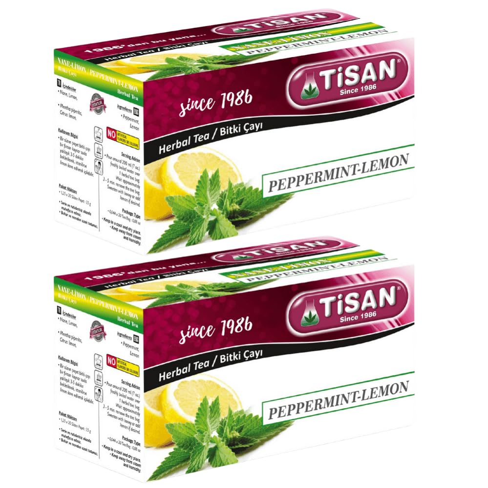 Peppermint Lemon Herbal Tea from Tisan – 40 Herbal Tea Bags