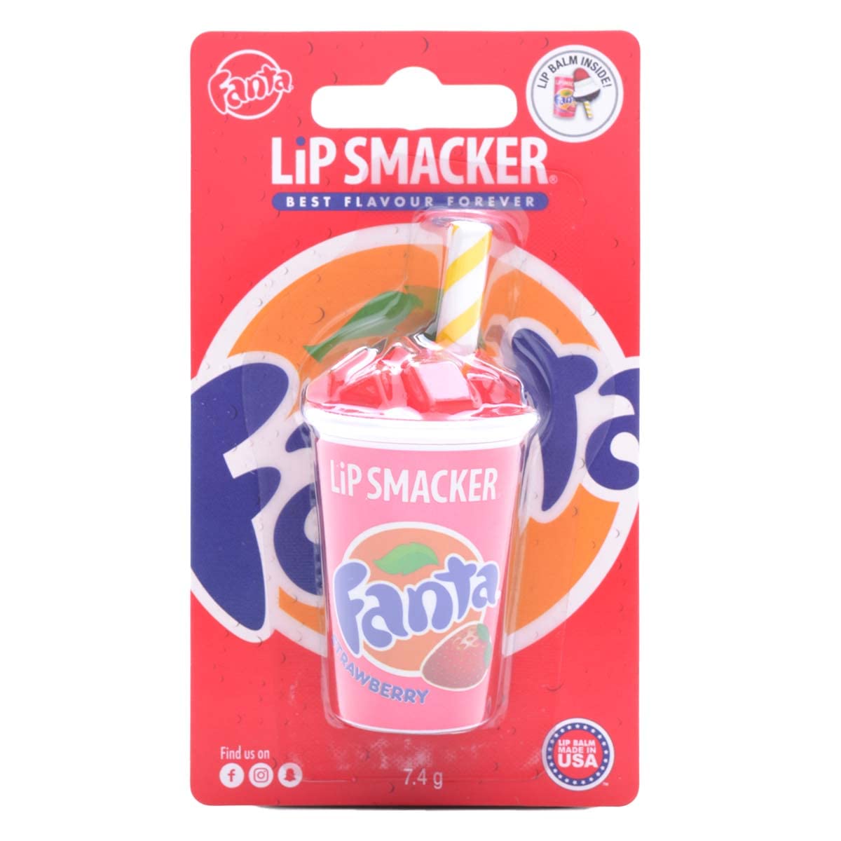 Lip Smacker Coca Cola Lip Balm, Moisturizing, Collectible Beverage Cup Design, Sheer Finish for Smooth Lips - Strawberry Fanta