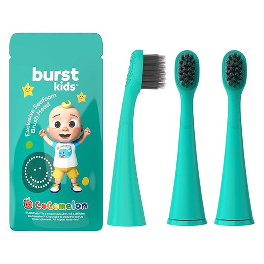 BURST Genuine Replacement Heads for Kids Electric Toothbrush (Seafoam Teal/3 Pack) | Perfect Fit | Ultra Soft Bristles | 9 Months of Supply