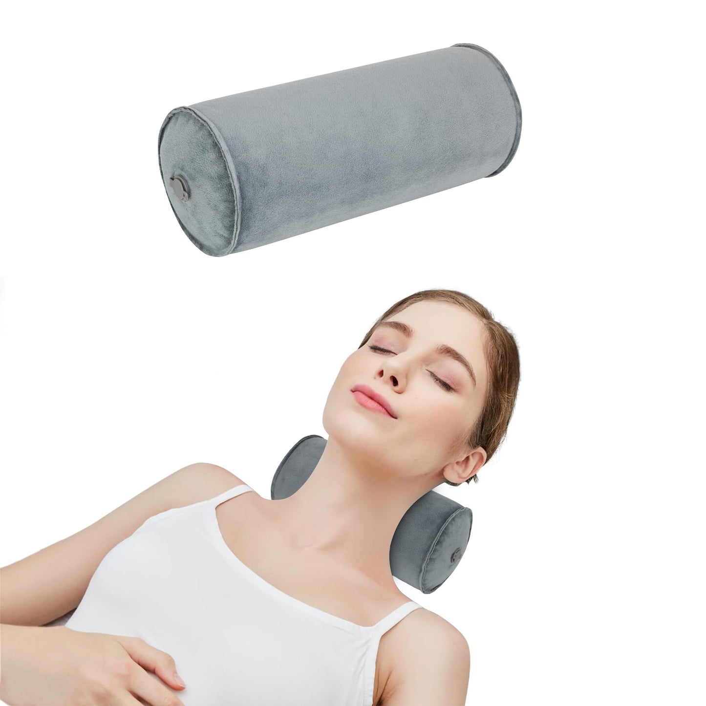 YEEKORO Inflatable Neck Pillow, Round Neck Pillows Support, Travel Pillow for Sleeping, Bolster Pillow for Bed, Legs and Back- Travel Essentials（4.9 x 11.8 inch