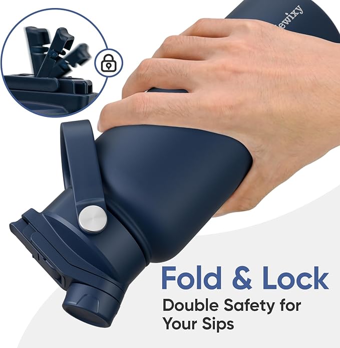 32 oz Insulated Water Bottle, 2-in-1 Lid, Straw & Spout with Protected, Leak Proof, Keep Cold, Stainless Steel, Metal, Reusable, Handle, for Outdoor, Gym and School, 2 Lids, Denim Blue