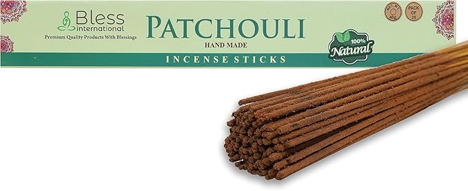 Bless-Patchouli 100%-Natural-Handmade-Hand-Dipped Organic-Chemicals-Charcoal-Free Purification-Relaxation-Positivity-Yoga-Meditation Best-Woods-Scent (25 Sticks (1.4 OZ))