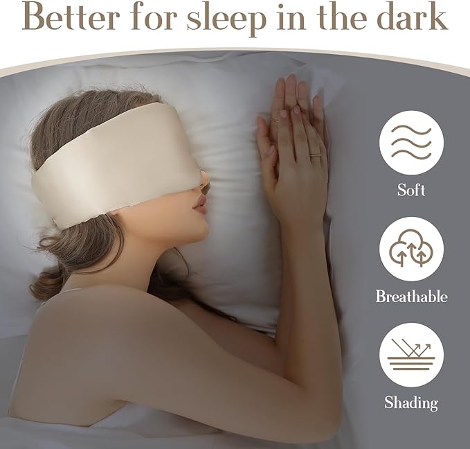 100% Mulberry Silk Sleep Mask Eye Mask for Women Man with Adjustable Band, for Side Sleeper Blackout Sleep Mask for Travel Rest and Office Large Size (Taupe)
