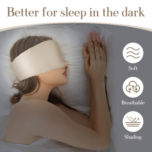 SECZIPE 100% Mulberry Silk Sleep Mask Eye Mask for Women Man with Adjustable Band, for Side Sleeper Blackout Sleep Mask for Travel Rest and Office Large Size (Taupe)