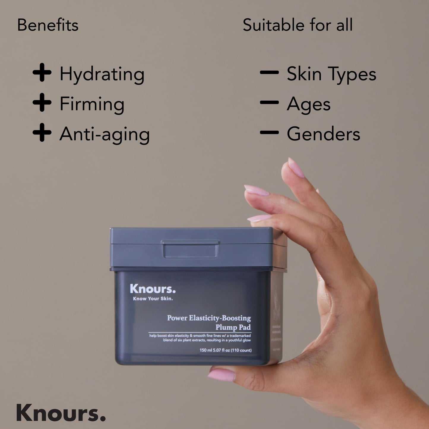 Knours Plump Pad | Natural Plant | Smooth Lines, Firming, Elasticity | Collagen Support | 2-in-1 Toner Pad + Face Mask | Holy Basil | Power Elasticity-Boosting | All Skin | 110 Count | 150ml/5.07oz