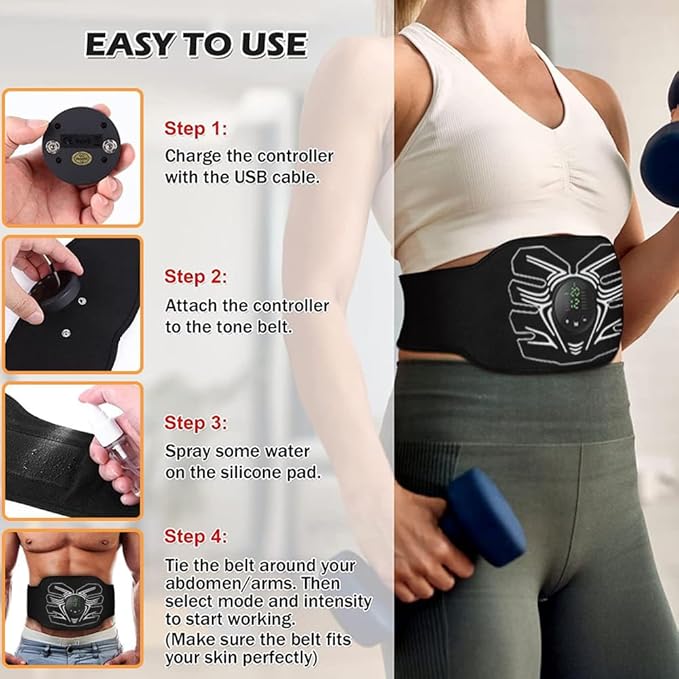 Abs Stimulator, Portable EMS Abdominal Muscle Toner for Home and Office Fitness, Strength Training - Black