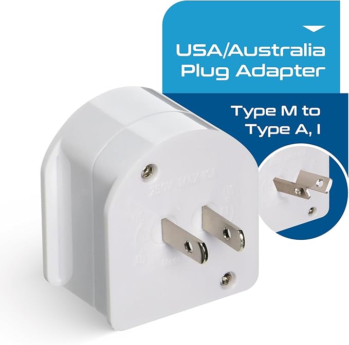 Ceptics South Africa to USA/Australia Plug Adapter – Type M to Type A/I Converter for Canada, Australia, China, Japan – Perfect for Phone, Laptop and Other Dual Voltage Chargers - CE & RoHS Certified