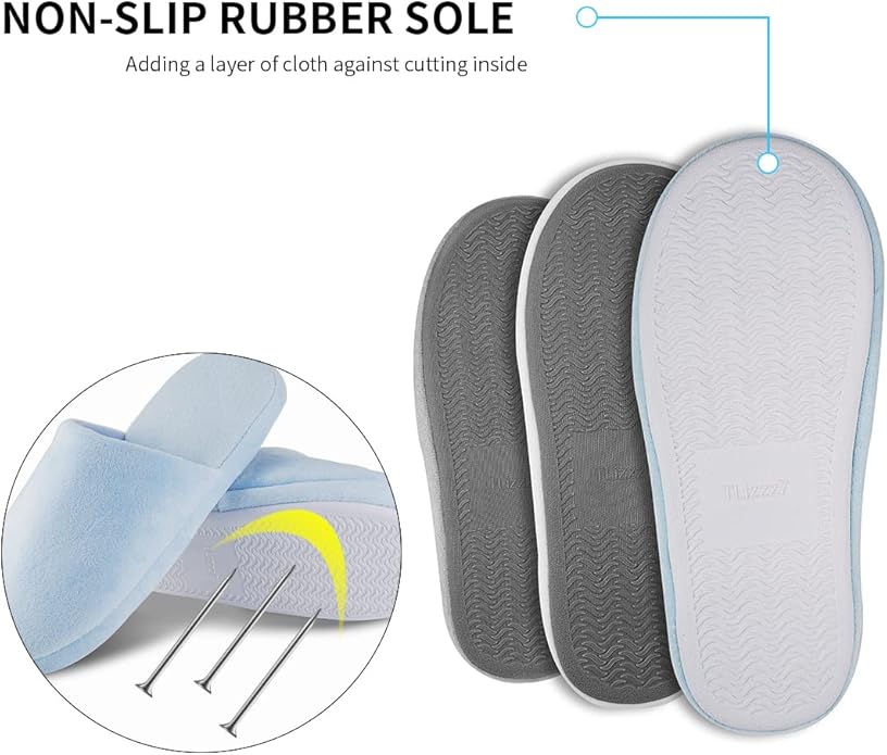 3-Pair Luxury Spa Slippers - Cotton Memory Foam Non-slip Closed Toe Washable Slippers for Hotel,Guest,Travel,Bride,Women and Men