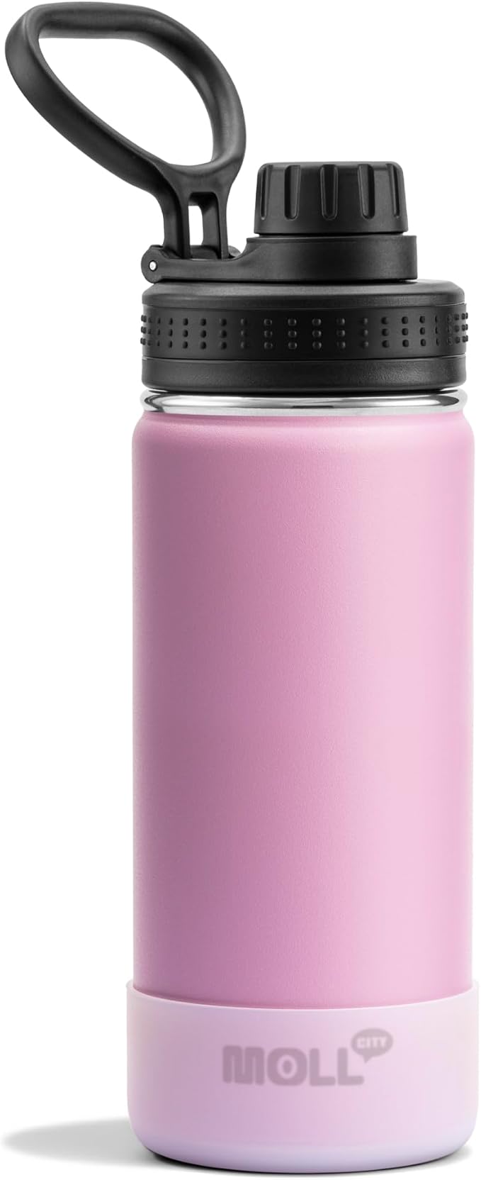 Kids Insulated Water Bottle-16 oz Stainless Steel Vacuum Wide Mouth Sports Flask with Silicone Boot-Reusable Metal Leak Proof Travel Water Bottle for Girls Boys, BPA-Free(Purple Pink)