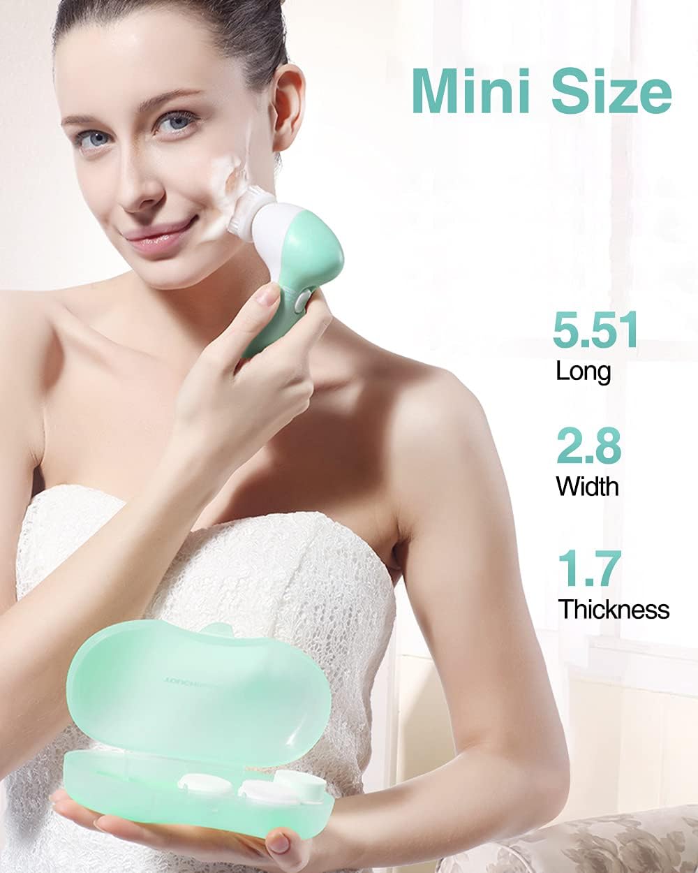 Electric Facial Cleansing Brush for Women, 3-in-1 Face Cleanser and Exfoliator Brush with 3 Brush Heads, 2 Speeds, Waterproof Spin Brush, Portable Travel Case (Green, Battery Operated)