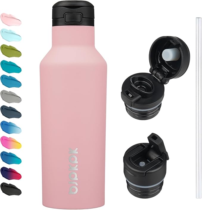 BJPKPK Insulated Water Bottle With Straw 17oz Stainless Steel Water Bottles With 2 Lids And Carry Handle Reusable Travel Metal Thermo,Light Pink