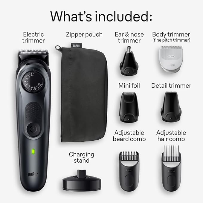 Braun All-in-One Style Kit Series 5 5490, 9-in-1 Trimmer for Men with Beard Trimmer, Body Trimmer for Manscaping, Hair Clippers & More, Ultra-Sharp Blade, 40 Length Settings, Waterproof