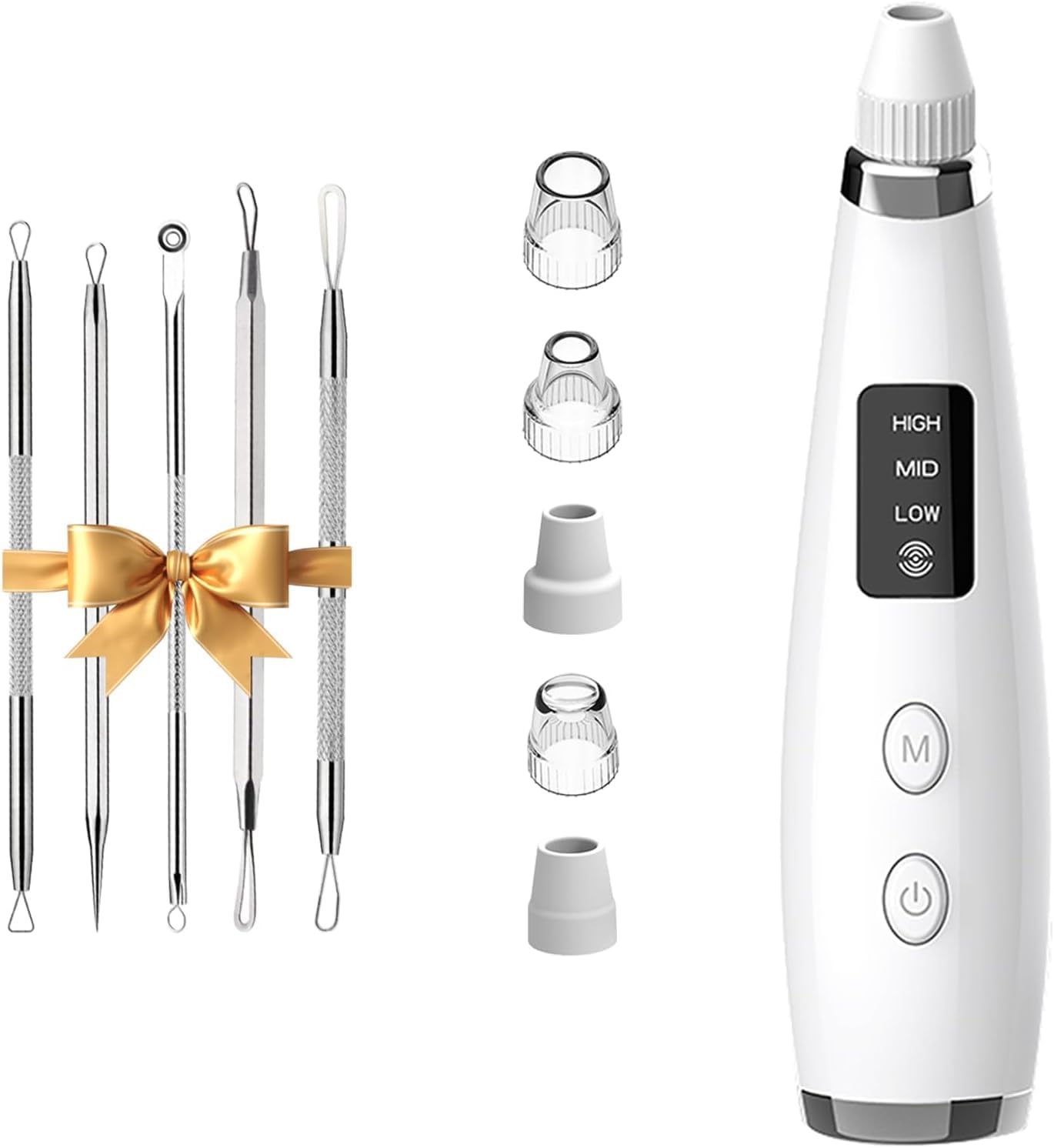 Blackhead Vacuum Removers - Pore Vacuum for Face with 5 Attachments & 3 Suction Levels - USB Rechargeable Blackhead Remover Tools for Women and Men (White)