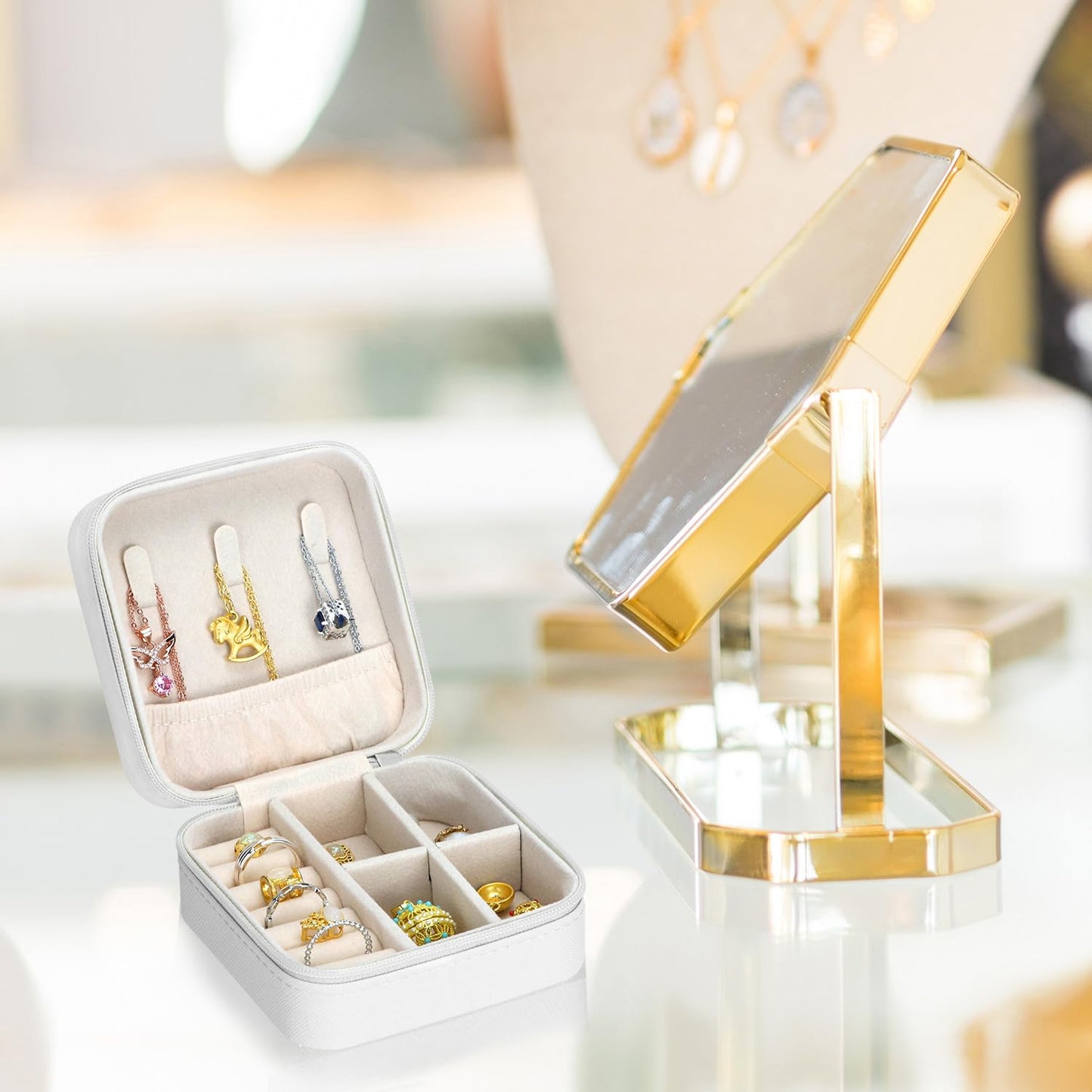 QWORK Travel Jewelry Case - 6 Pack Small Jewelry Travel Organizer Box, Compact Bridesmaid Gift - Mini Storage Case