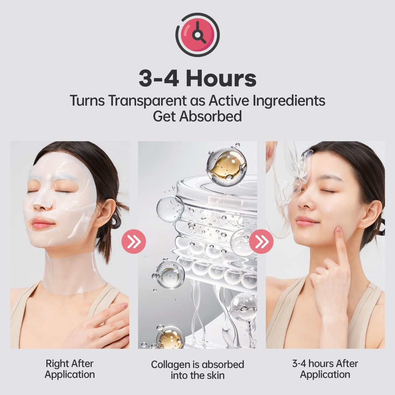 HYDROSMOOTH Bio-Collagen Overnight Mask for FACE + NECK, Glass Skin, Hydrating, Firming, Pore Minimizing, Elasticity Improvement, 50g x 4 pack