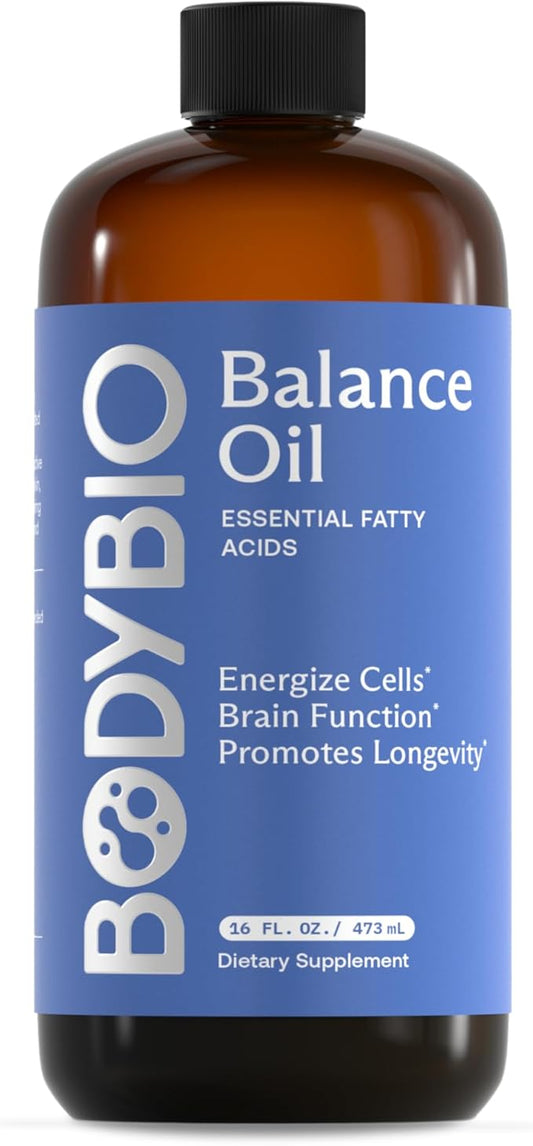 BodyBio Balance Oil - Vegan Omega 3 6 Supplement – Cold-Pressed Safflower & Flaxseed Oil – Supports Brain Function, Healthy Skin, and Mood