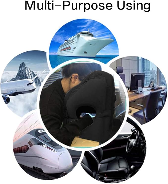 Inflatable Travel Pillow for Airplane, Neck Air Pillow for Sleeping to Avoid Neck and Shoulder Pain, Support Head and Lumbar, Used for Airplane, Car, Bus and Office (Black)